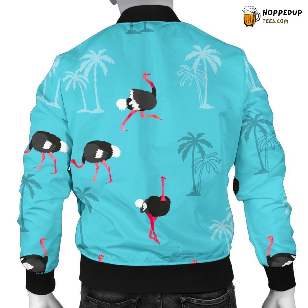 Striking Ostrich Design Men’s Bomber Jacket Unique Pattern Design Display