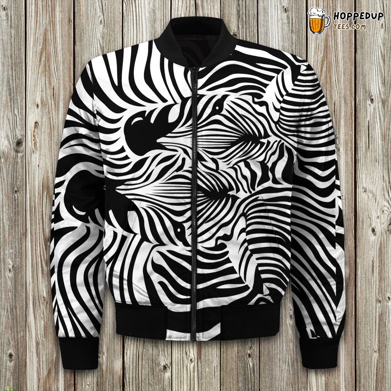 Striking Zebra Pattern Winter Bomber Jacket Wild Safari Style