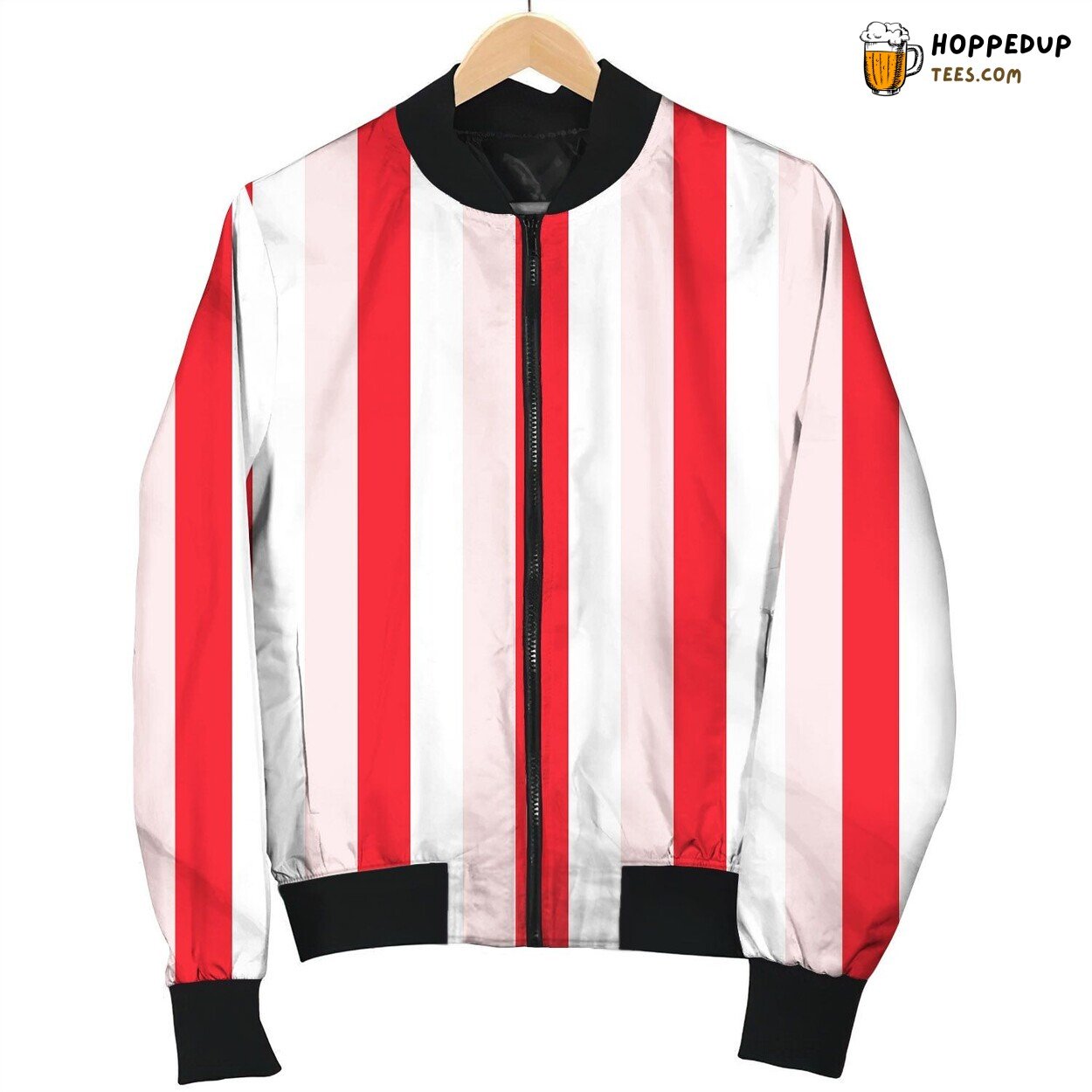 Stripe Pattern Red White Bomber Jacket