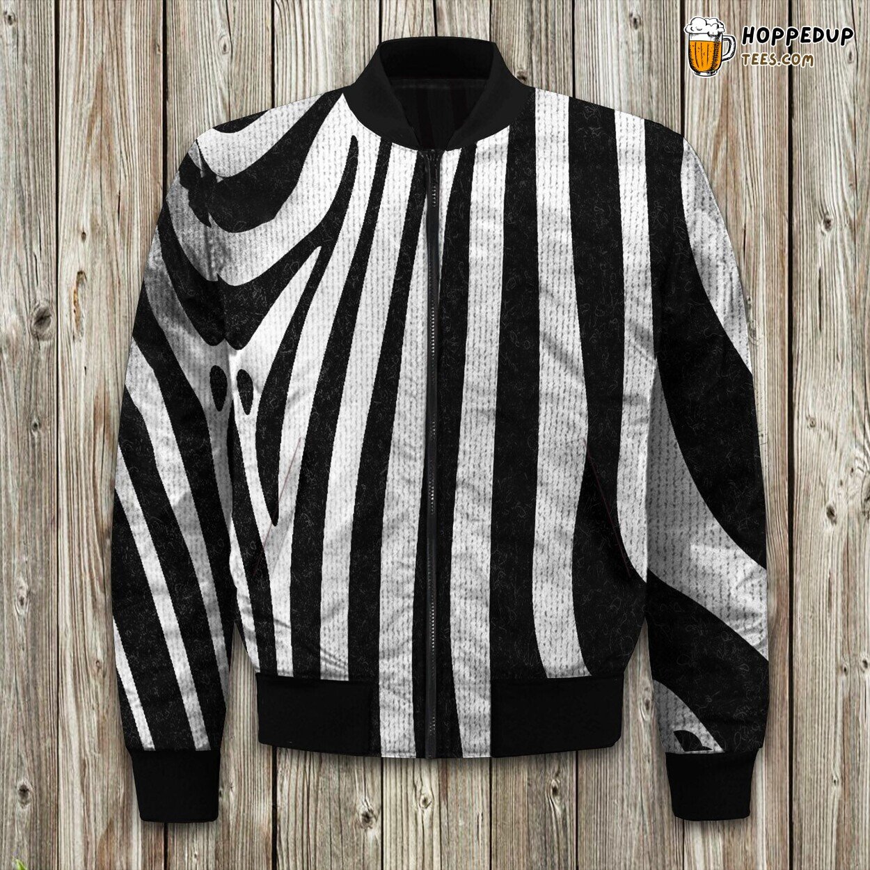 Striped Elegance Zebra Winter Bomber Jacket Wild Savannah Fashion