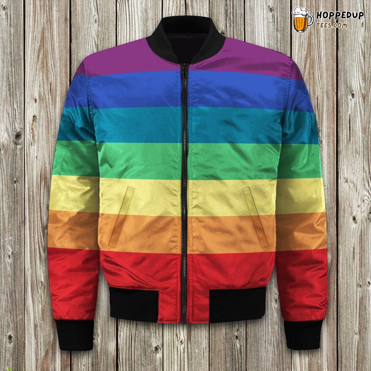 Striped Rainbow Design Winter Bomber Jacket Superior Comfort Look
