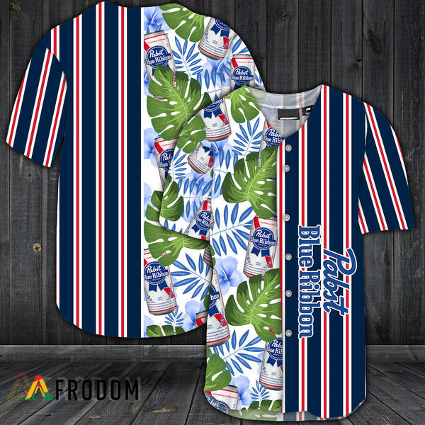 Striped Tropical Hawaii Pabst Blue Ribbon Baseball Jersey PBR Jersey HU