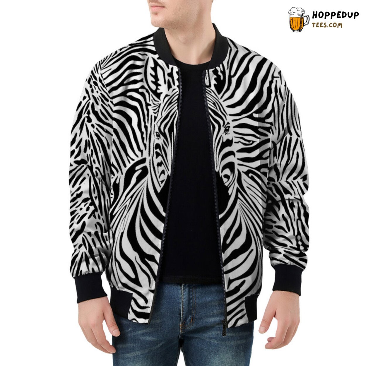 Stripes of Wild Artistry Define Zebra Men’s Bomber Jacket Tale