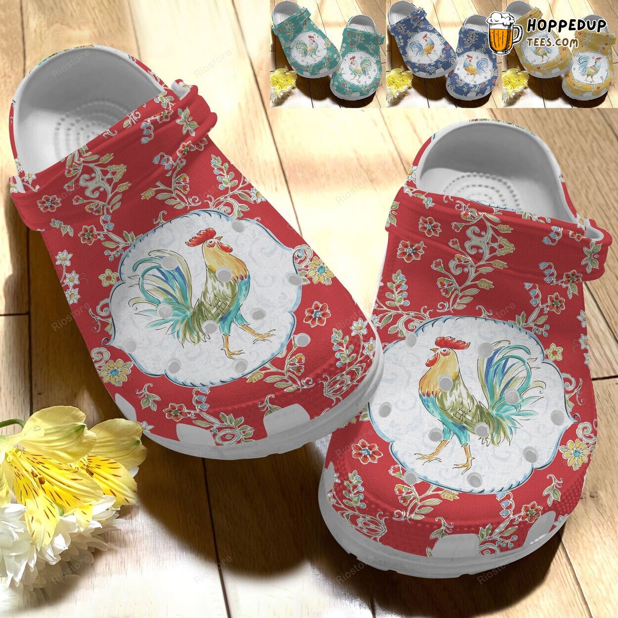 Strong Rooster Mother Day Chicken Flower Themed Crocbland Clogs Shoes
