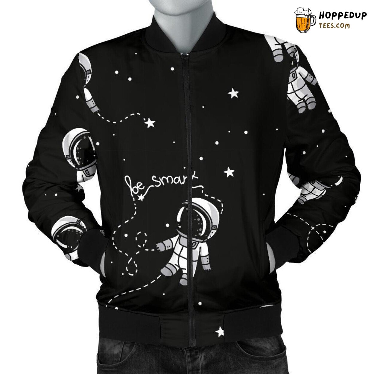 Stylish Astronaut Pattern Print Men’s Fashionable Bomber Jacket