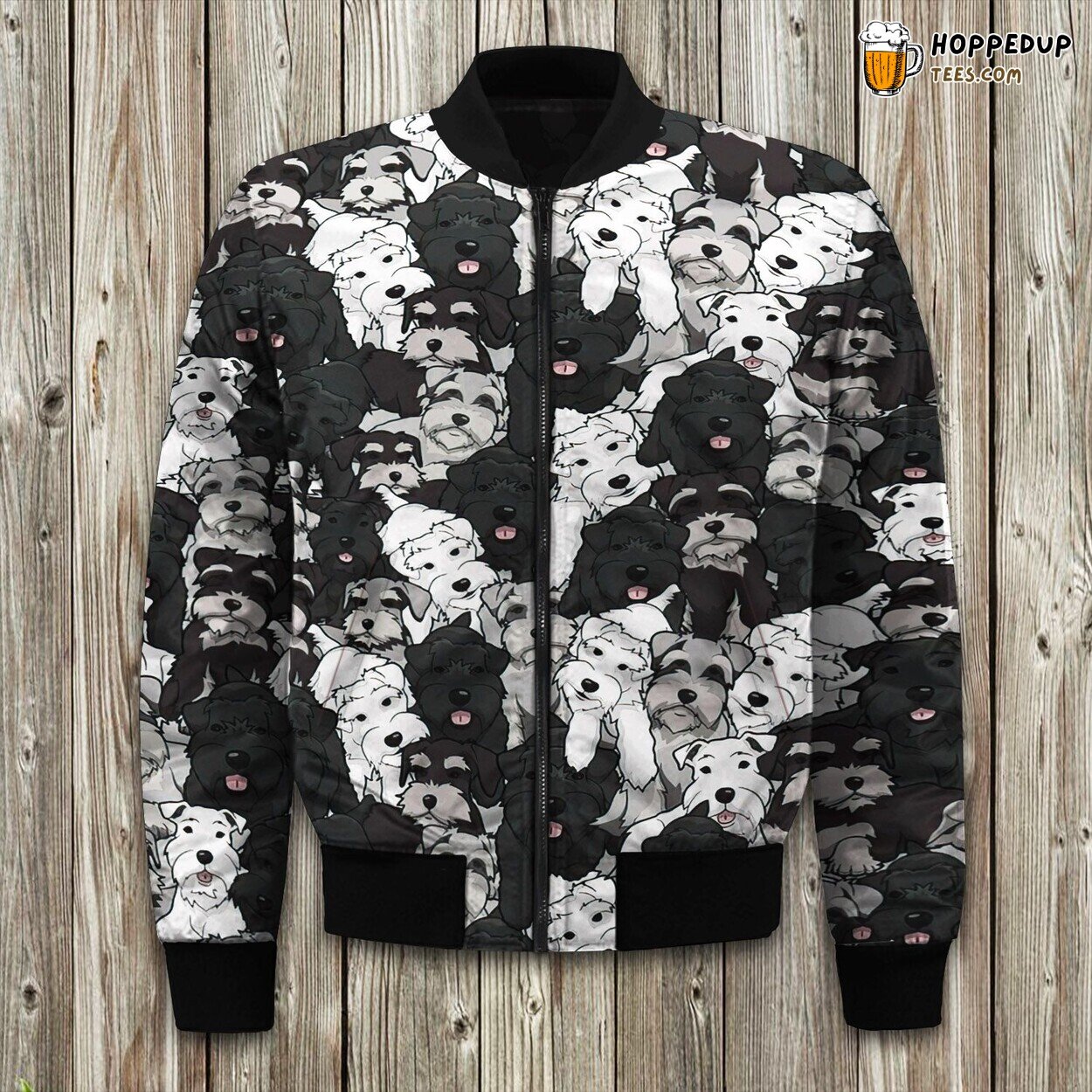 Stylish Bomber Winter Jacket With Miniature Schnauzer Graphics