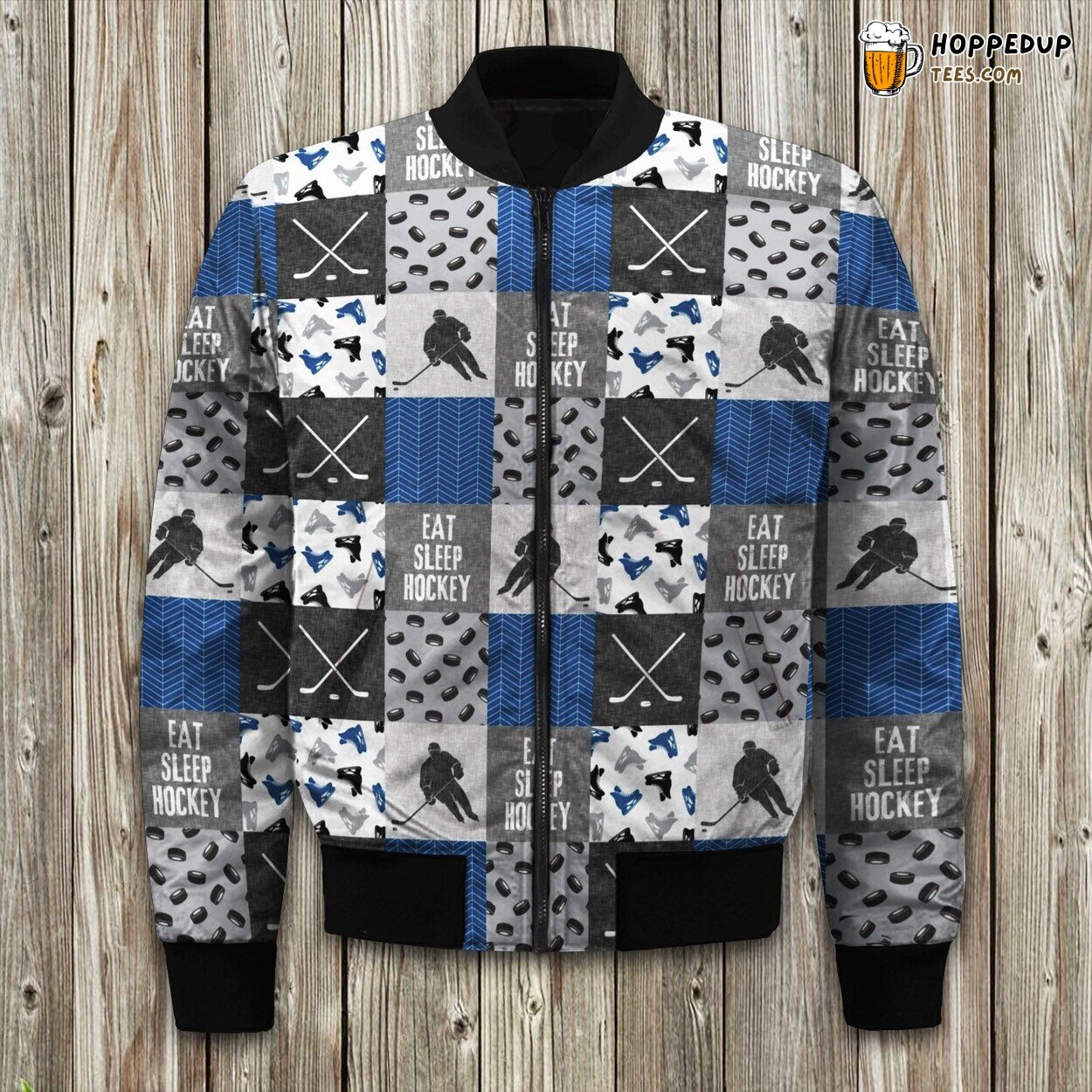 Stylish Collection Winter Bomber Jacket Unique Eat Sleep Hockey Design