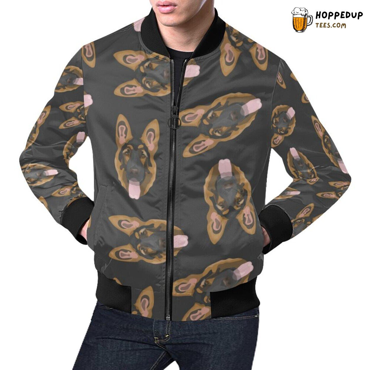 Stylish German Shepherd Print Pattern Men’s Bomber Jacket Design