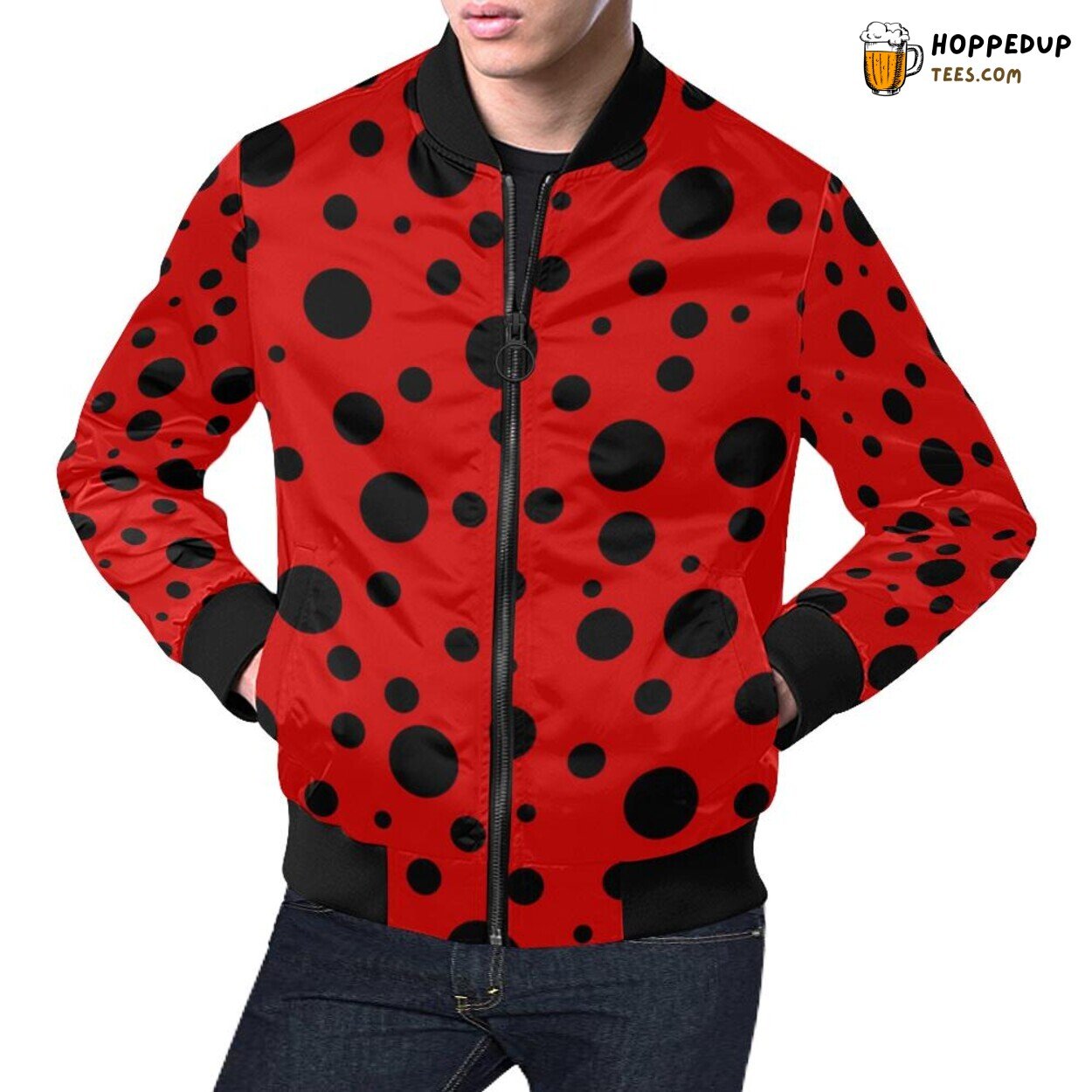 Stylish Ladybug Pattern Print Design Men’s Bomber Jacket