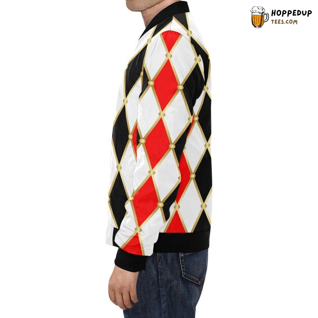 Stylish Men’s Bomber Jacket Featuring a Harlequin Print Pattern
