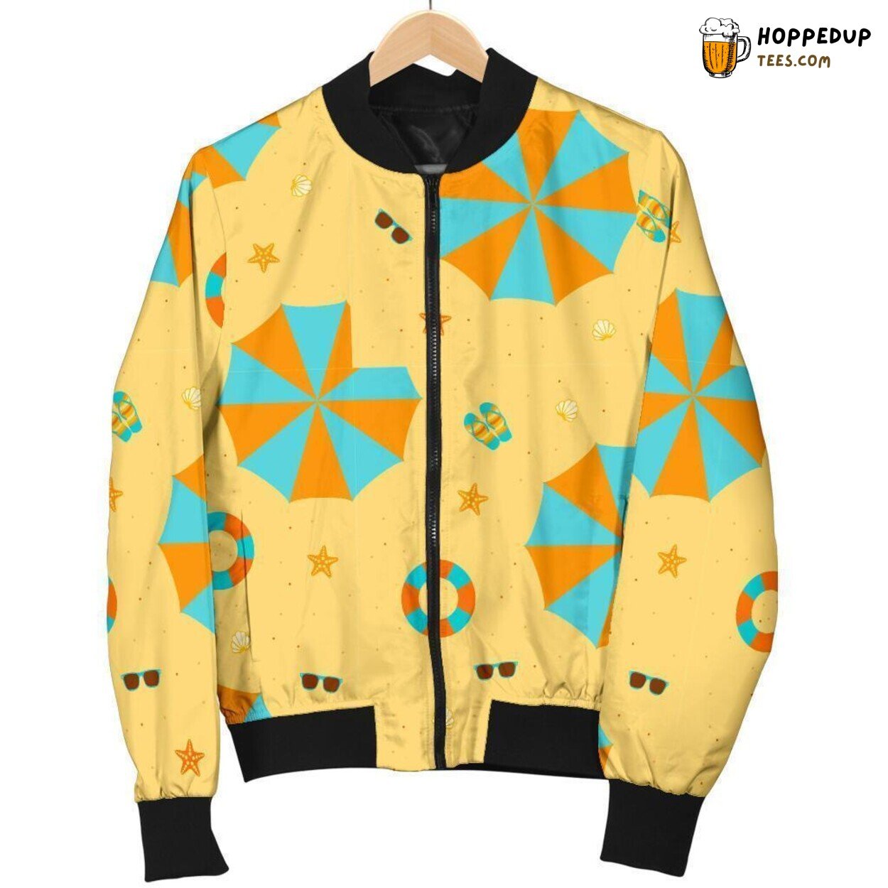 Stylish Men’s Bomber Jacket with an Intricate Beach Print Pattern Stylish Men’s Bomber Jacket with an Intricate Beach Print Pattern