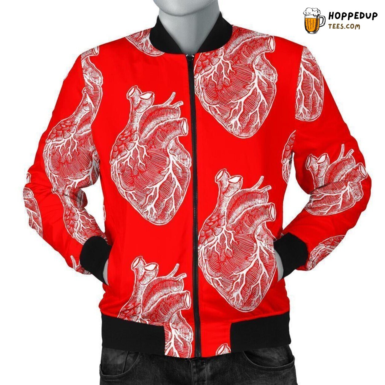Stylish Men’s Bomber Jacket with Anatomy Inspired Print Pattern