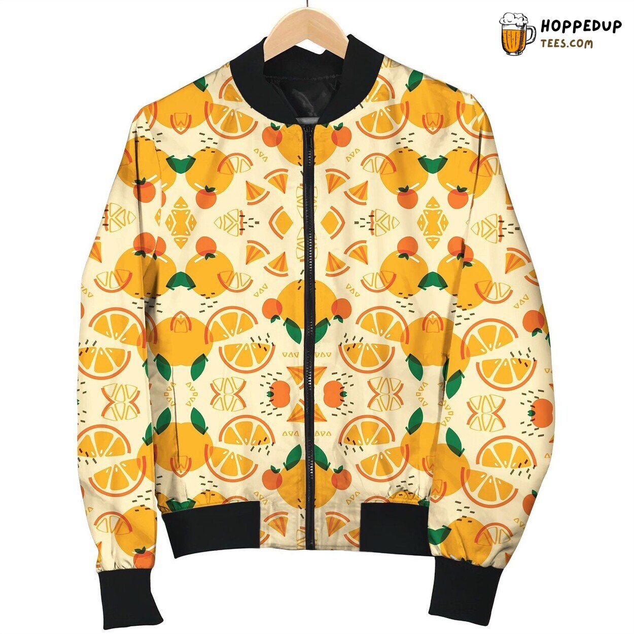 Stylized Drawing Orange Seamless Texture Bomber Jacket