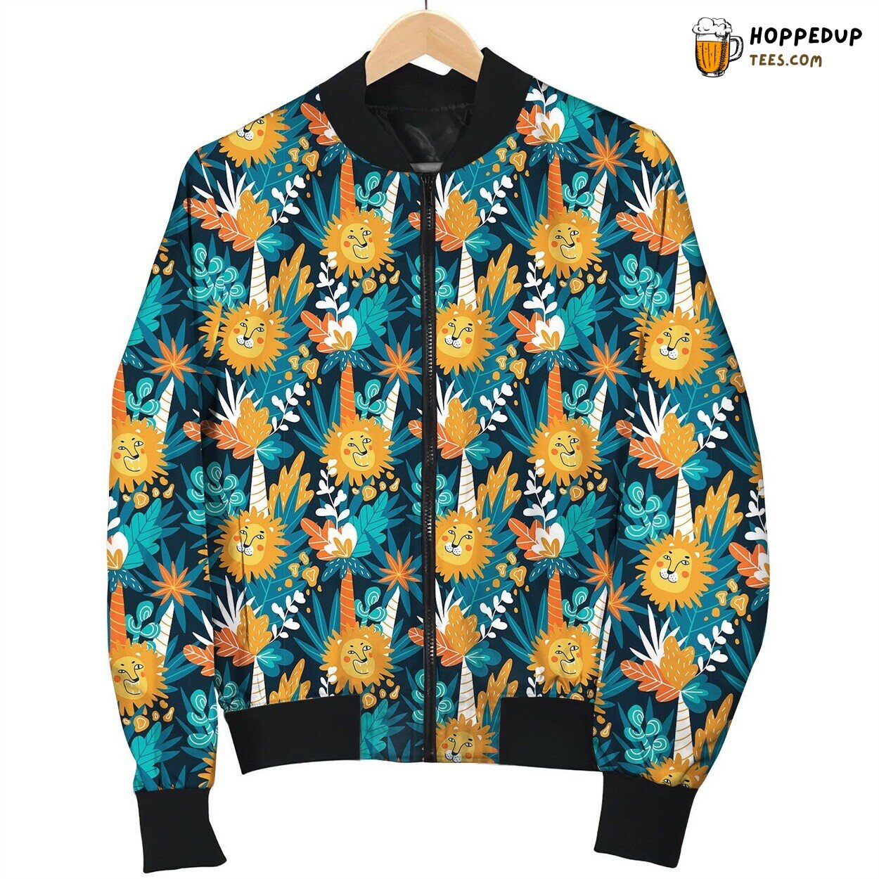 Stylized Lion Face And Plant Bomber Jacket