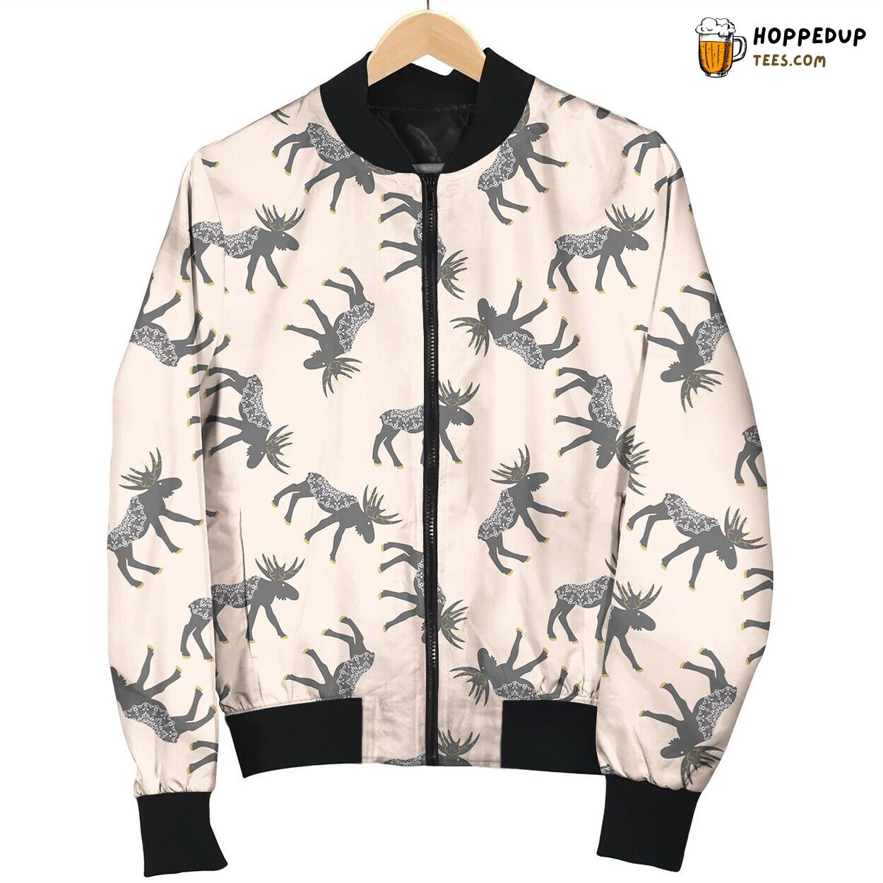 Stylized Moose On Pastel Background For Wild Animals Lover Bomber Jacket