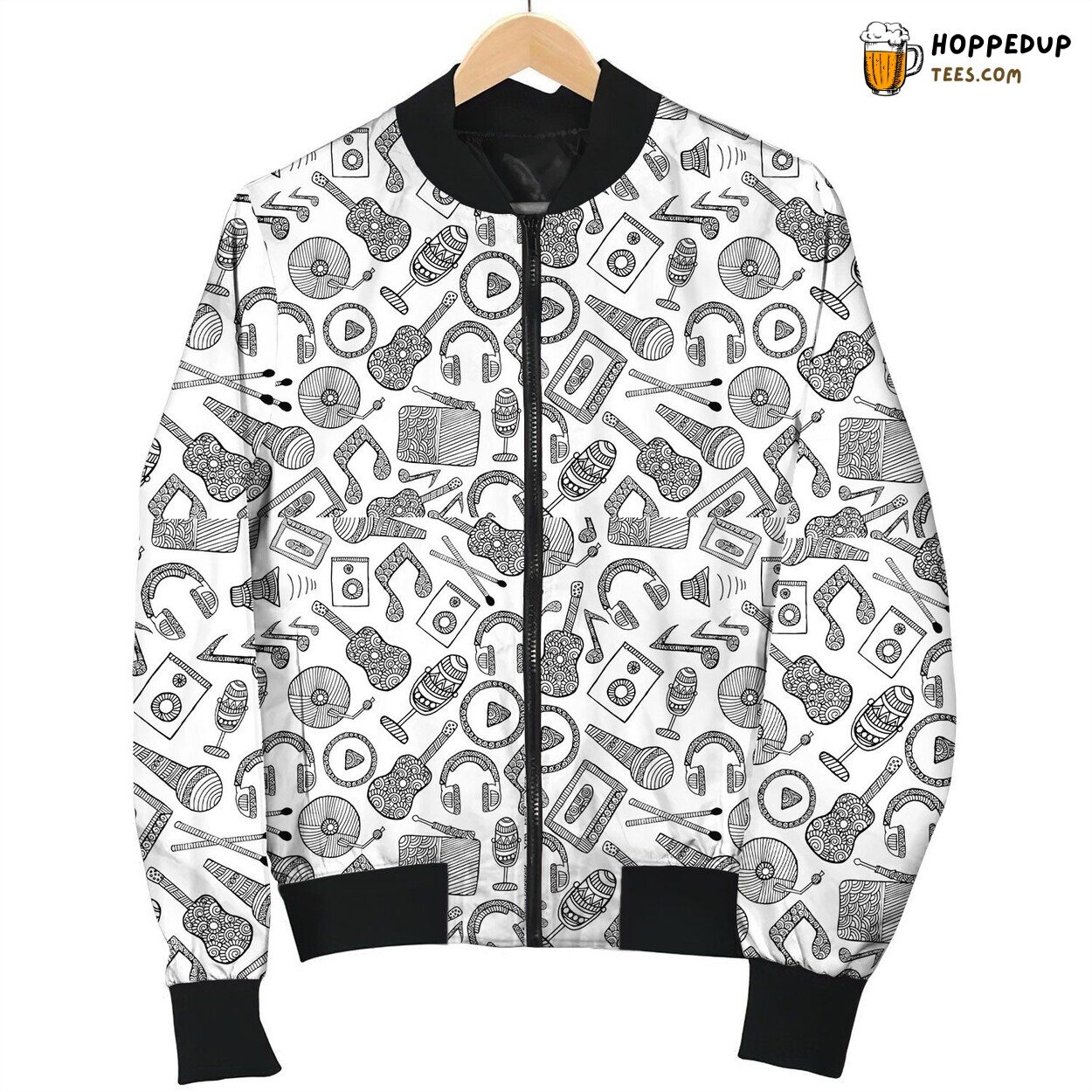 Stylized Music Icons Texture Bomber Jacket