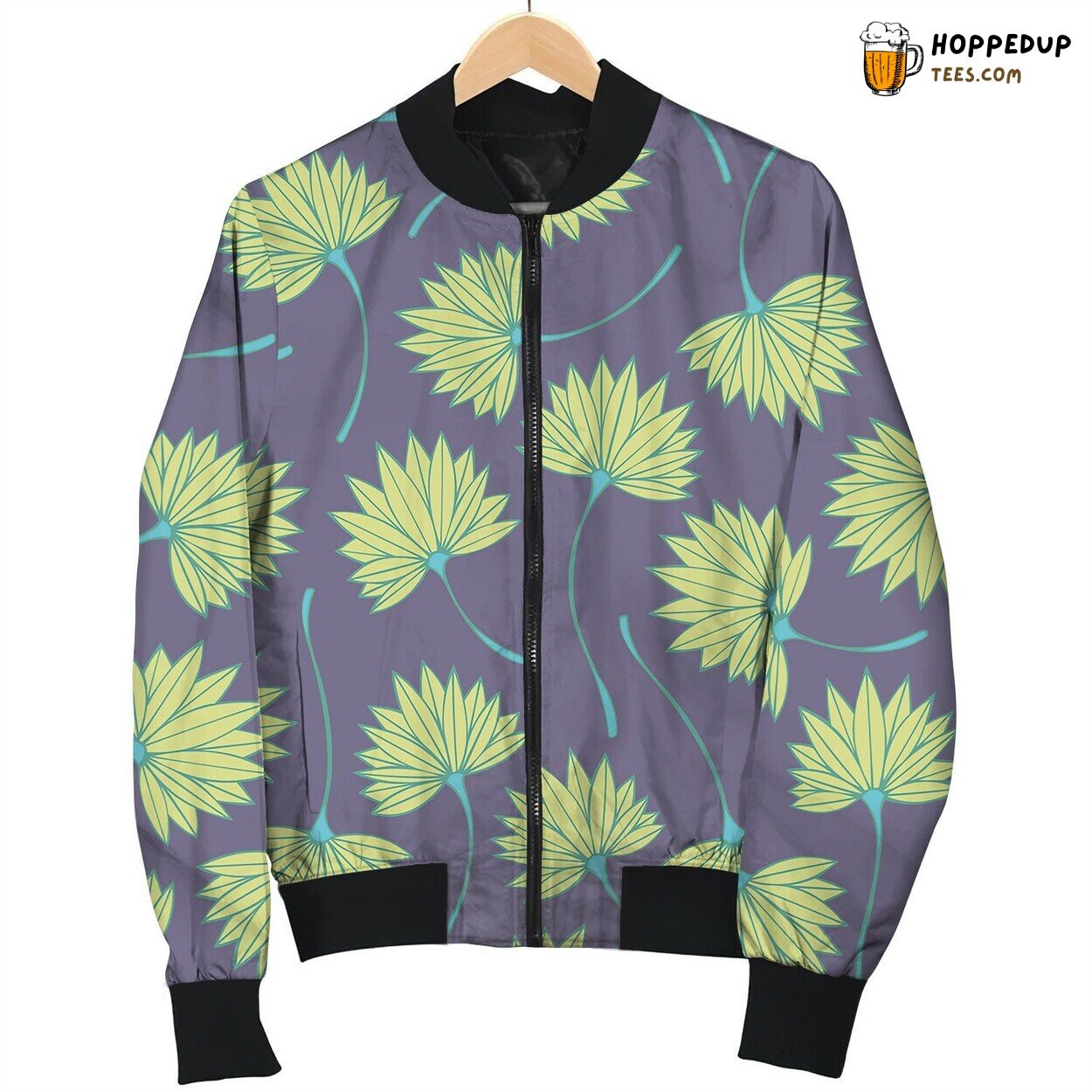 Stylized Tropical Branches Seamless Pattern Bomber Jacket