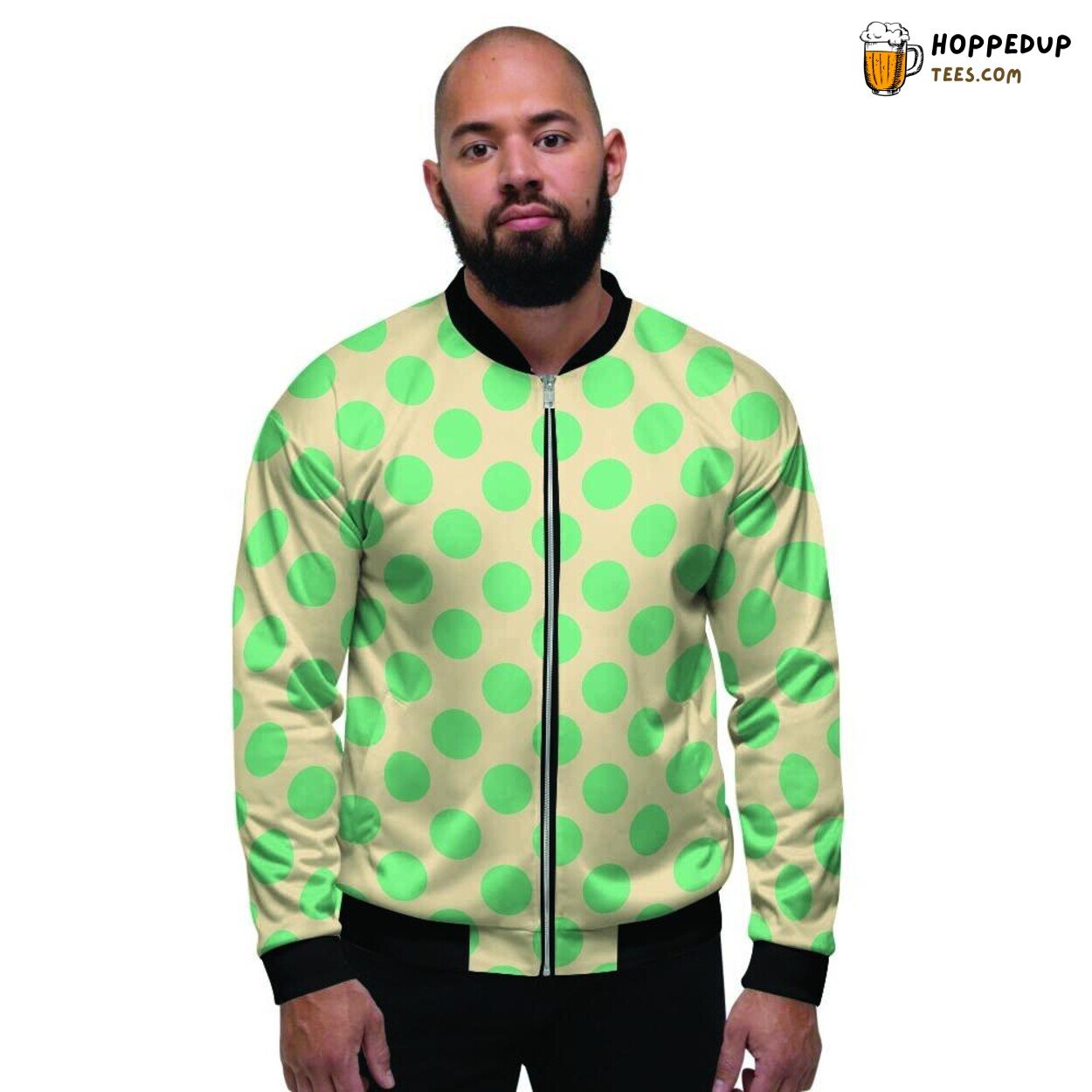 Subtle Cream Meets Vibrant Teal Polka Dot Display Men’s Bomber Jacket Elegance
