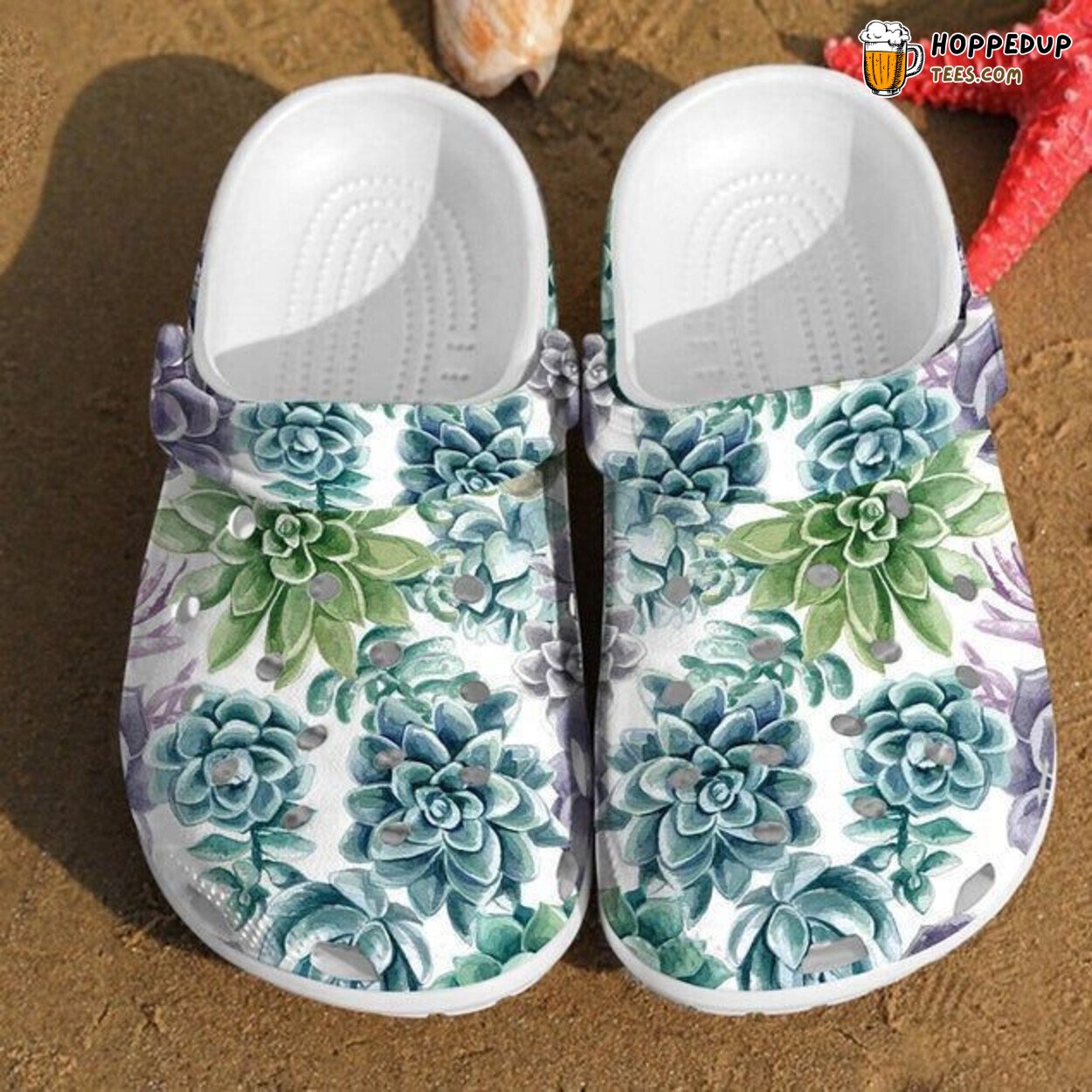 Succulent Watercolor Pattern Rubber Comfortable Clogs Botanical Footwear