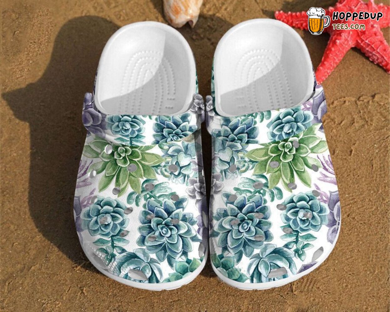 Succulent Watercolor Pattern Themed Unisex Comfortable Clog Shoes Design