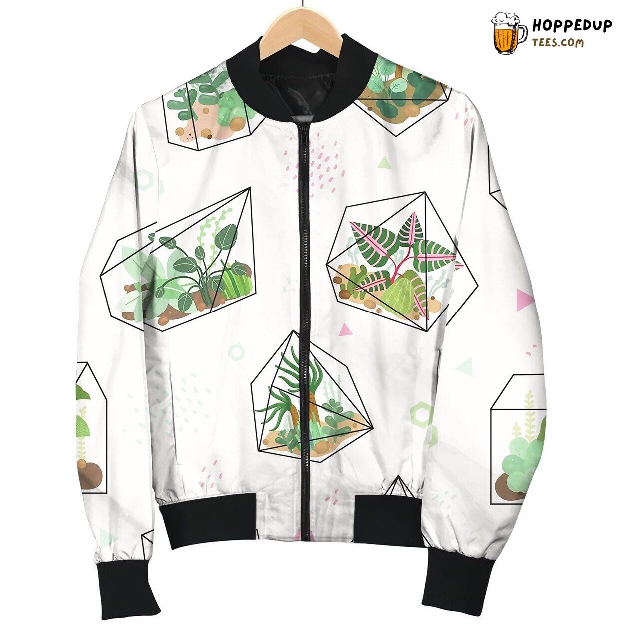 Succulents Summer Tropical Flowers Terrarium Bomber Jacket