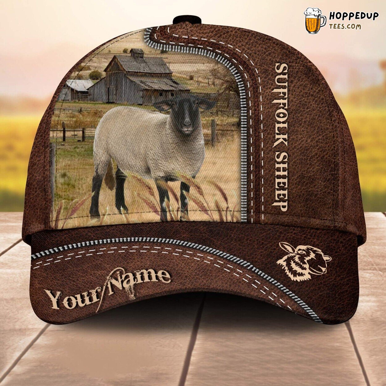 Suffolk Sheep 3D Leather Pattern Custom Cap Baseball Animal Farm Enthusiasts