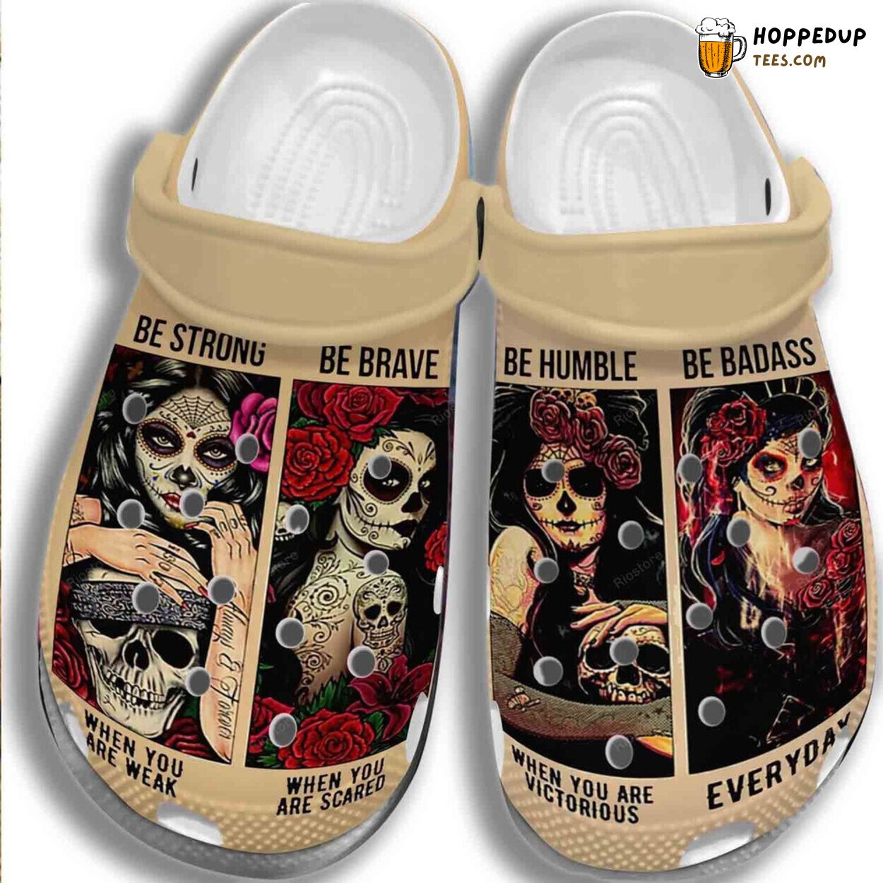 Sugar Skull Girl Strong Humble Brave Badass Rubber Clog Shoes Gift