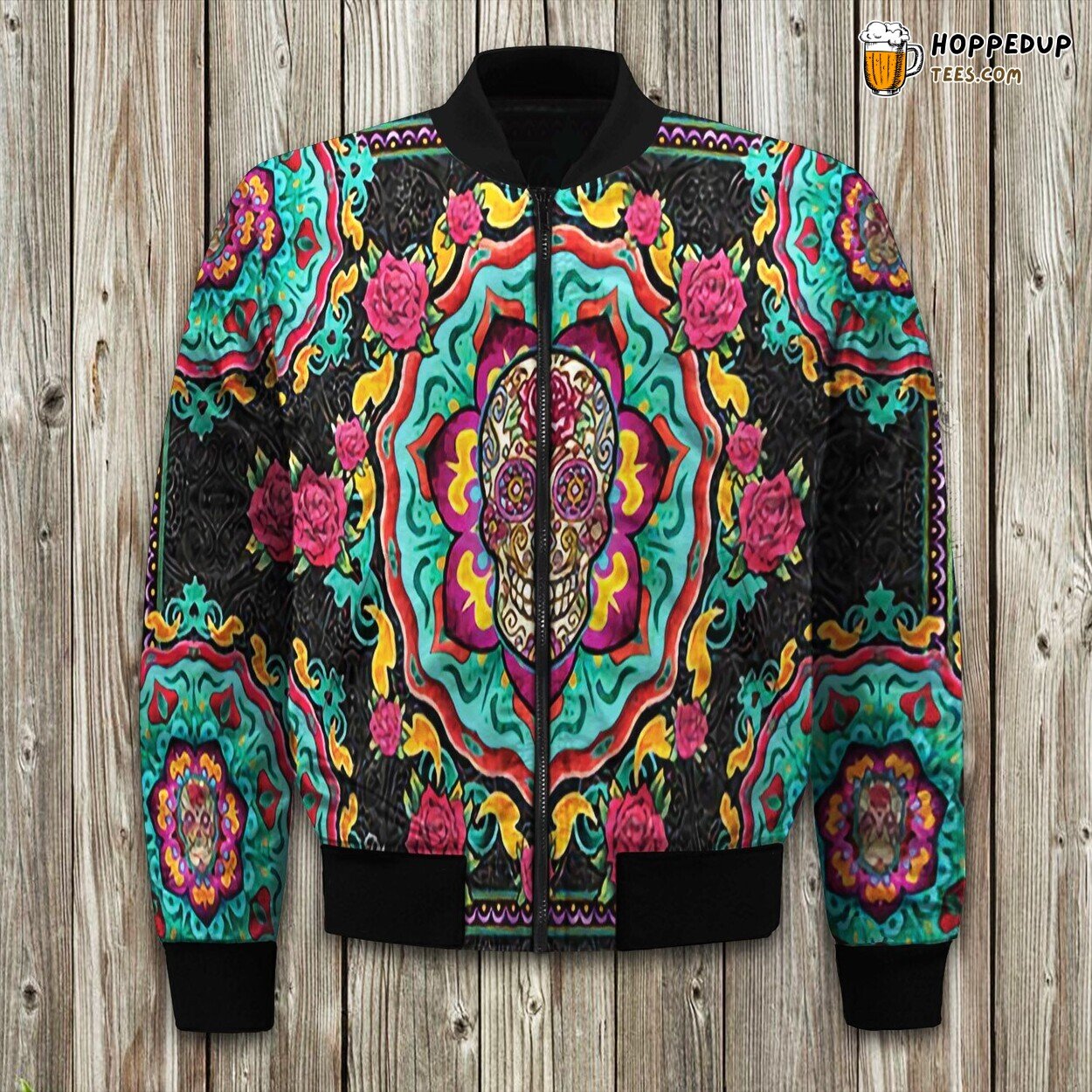 Sugar Skull Rose Bomber Jacket