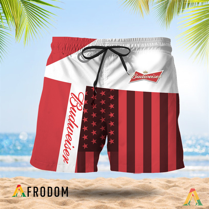Summer American Flag Patch Budweiser Hawaiian Shorts HU