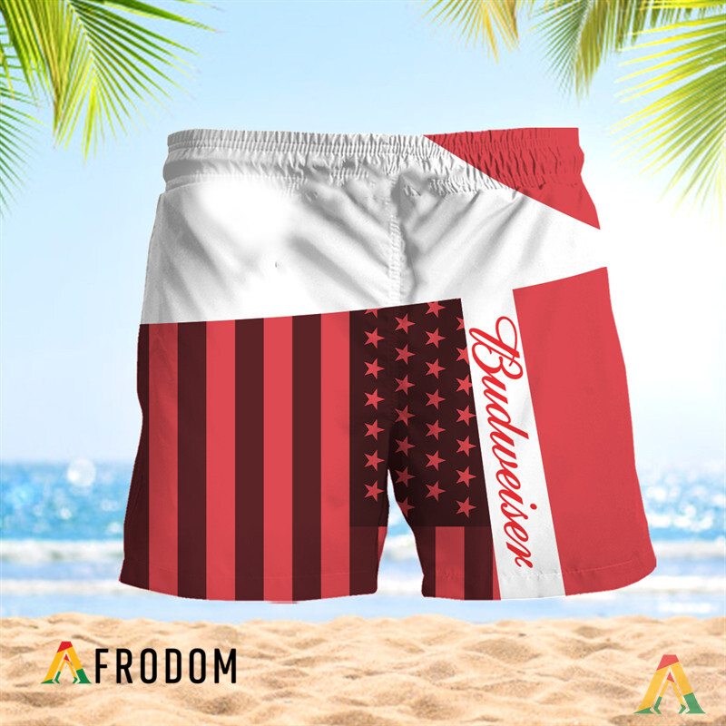 Summer American Flag Patch Budweiser Hawaiian Shorts HU