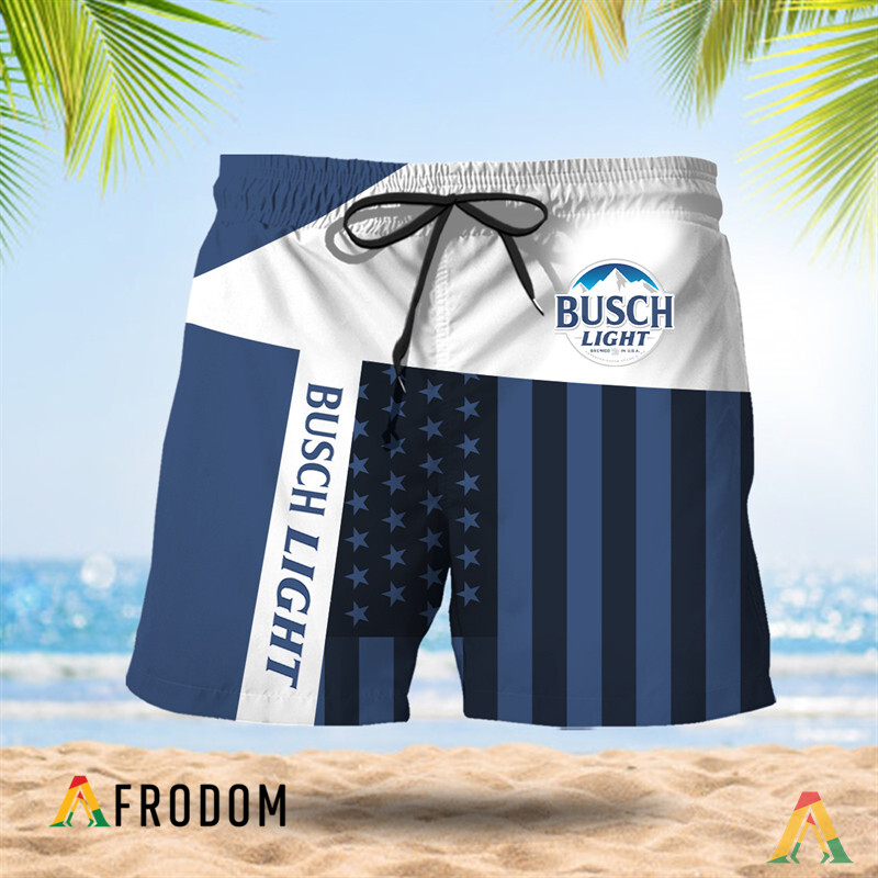 Summer American Flag Patch Busch Light Hawaiian Shorts HU