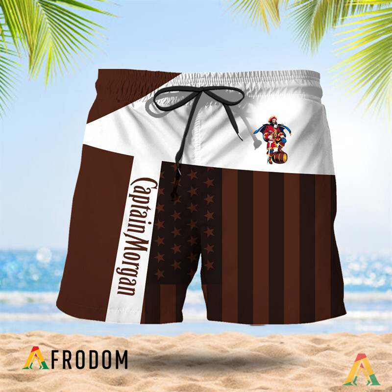 Summer American Flag Patch Captain Morgan Hawaiian Shorts HU