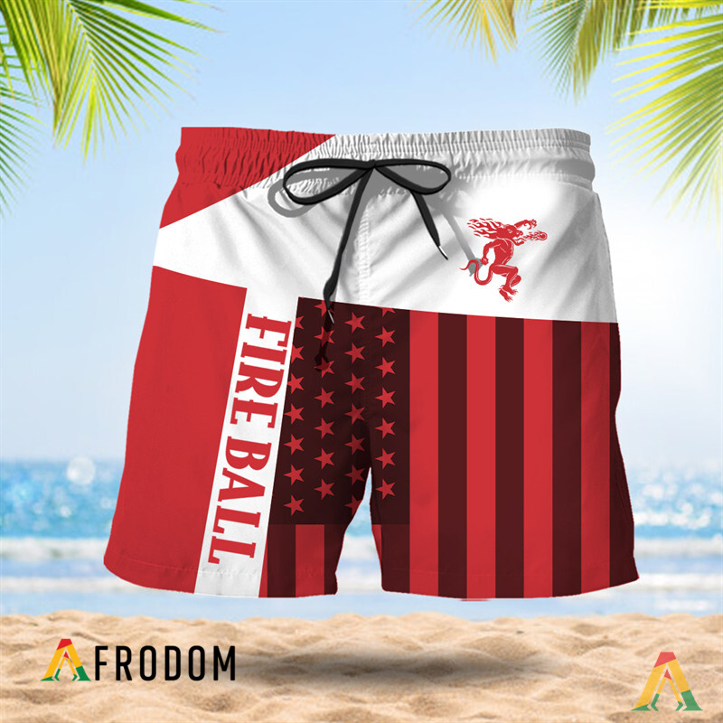 Summer American Flag Patch Fireball Whisky Hawaiian Shorts HU Summer American Flag Patch Fireball Whisky Hawaiian Shorts HU