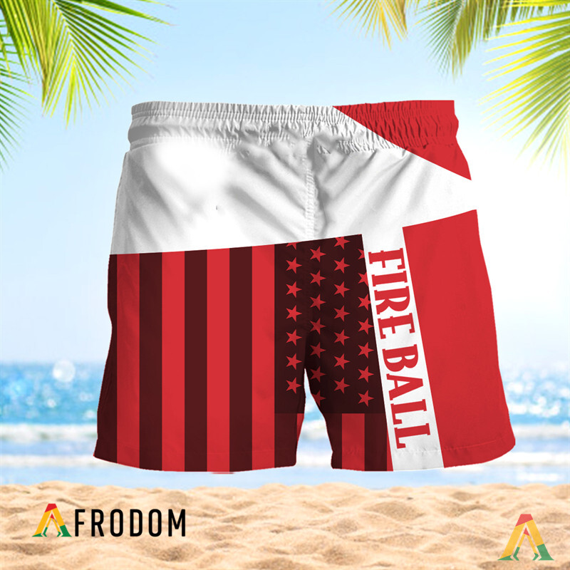 Summer American Flag Patch Fireball Whisky Hawaiian Shorts HU