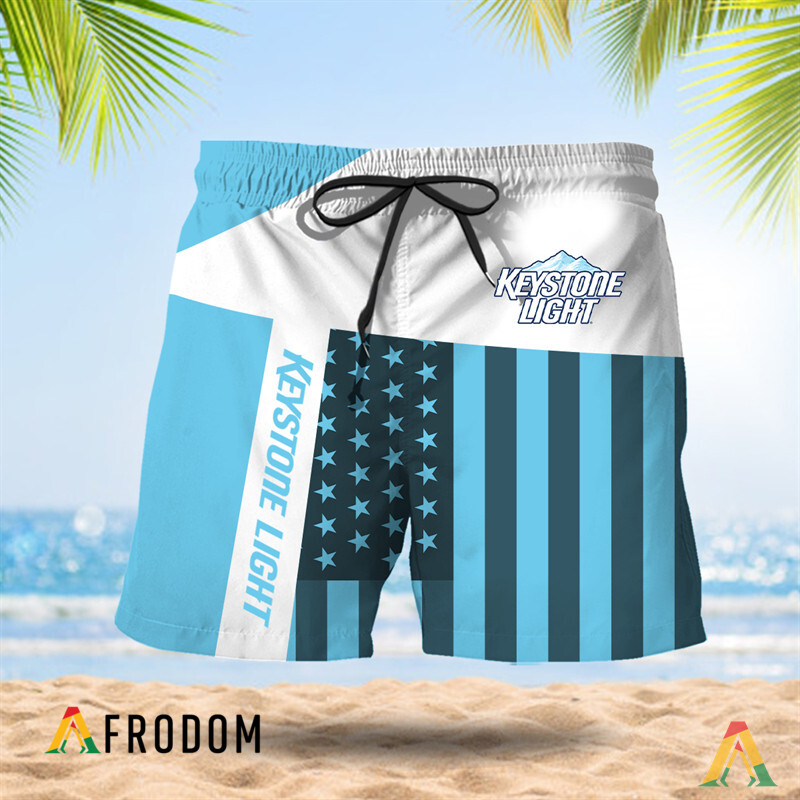 Summer American Flag Patch Keystone Light Hawaiian Shorts HU