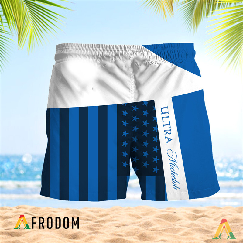 Summer American Flag Patch Michelob Ultra Hawaiian Shorts HU