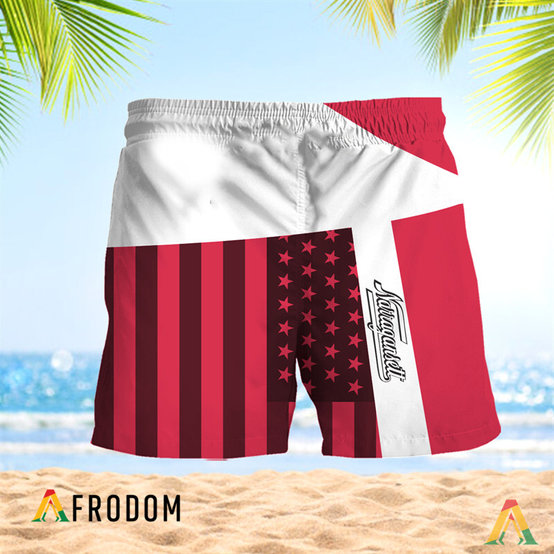 Summer American Flag Patch Narragansett Beer Hawaiian Shorts HU