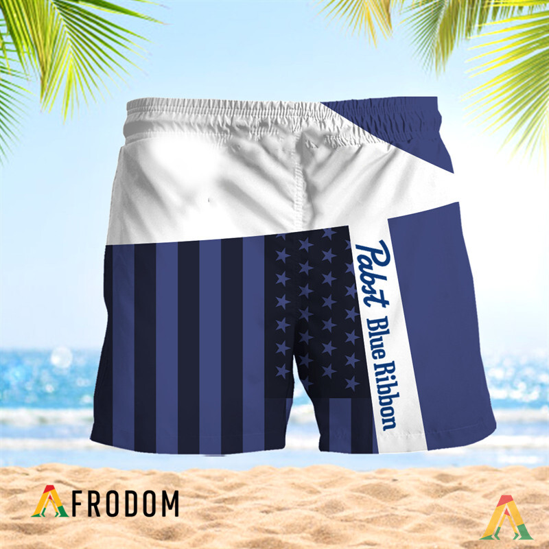Summer American Flag Patch Pabst Blue Ribbon Hawaiian Shorts HU