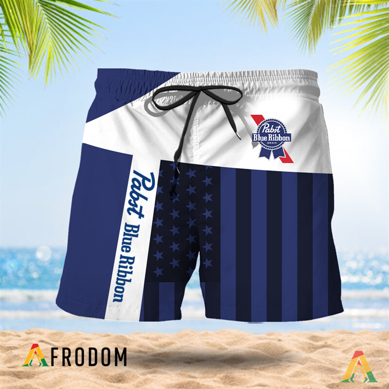 Summer American Flag Patch Pabst Blue Ribbon Hawaiian Shorts HU
