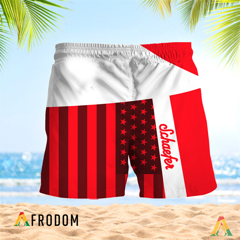 Summer American Flag Patch Schaefer Beer Hawaiian Shorts HU