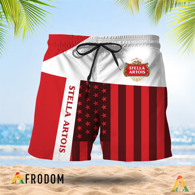 Summer American Flag Patch Stella Artois Hawaiian Shorts HU