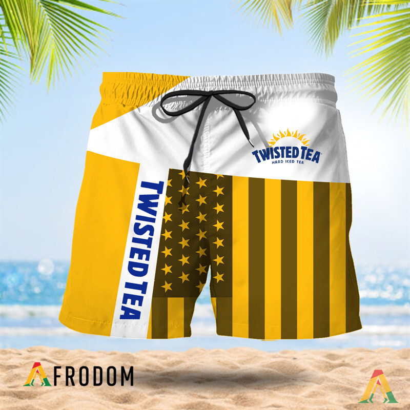 Summer American Flag Patch Twisted Tea Hawaiian Shorts HU Summer American Flag Patch Twisted Tea Hawaiian Shorts HU