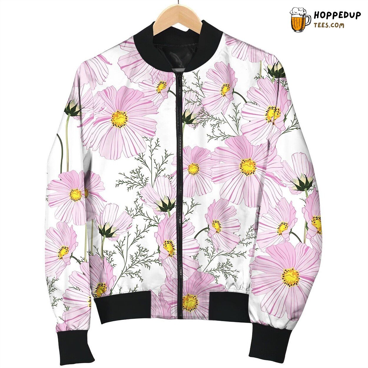 Summer Autumn Pattern With Pink Flowers Bomber Jacket