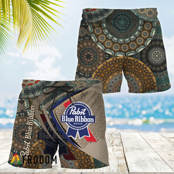 Summer Boho Mandala Pabst Blue Ribbon Hawaiian Shorts PBR Swim Trunks HU
