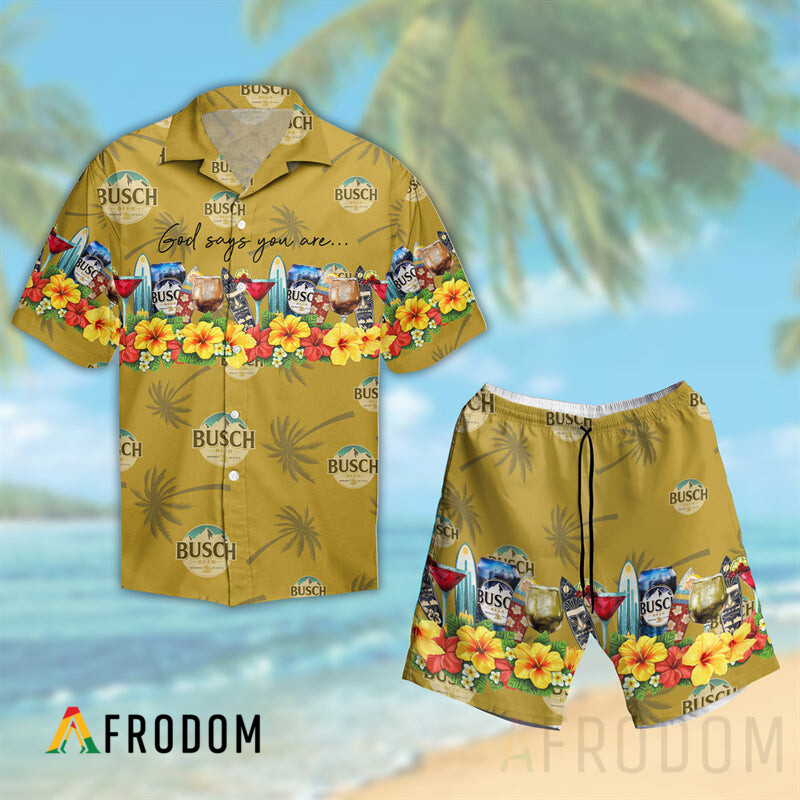 Summer Busch Beer Button Shirt Shorts Set HU