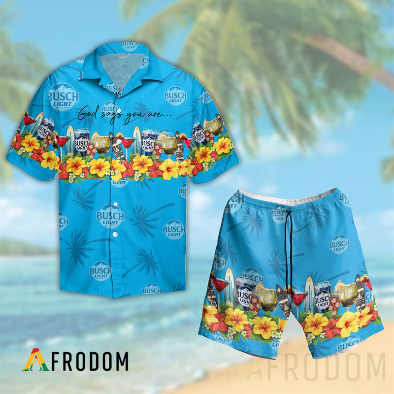 Summer Busch Light Hawaii Button Shirt And Shorts Set HU