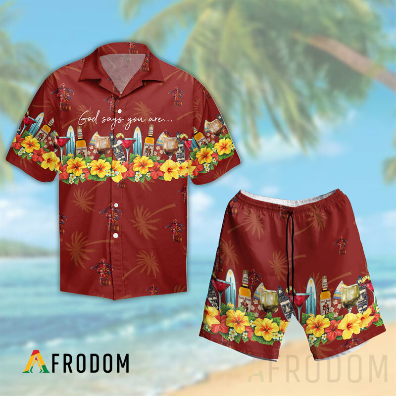 Summer Captain Morgan Hawaii Button Shirt And Shorts Set HU