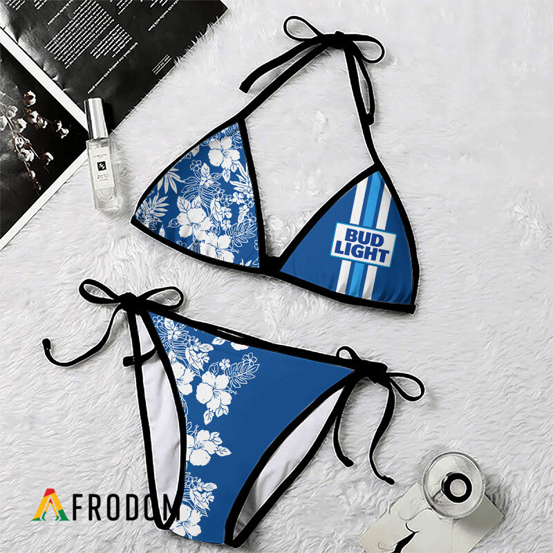 Summer Floral Blend Striped Bud Light Bikini Set Swimsuit Beach HU