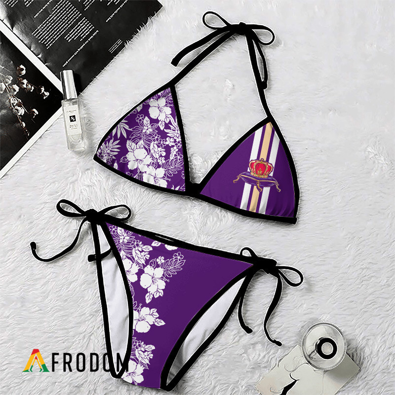 Summer Floral Blend Striped Crown Royal Bikini Set Swimsuit Beach HU