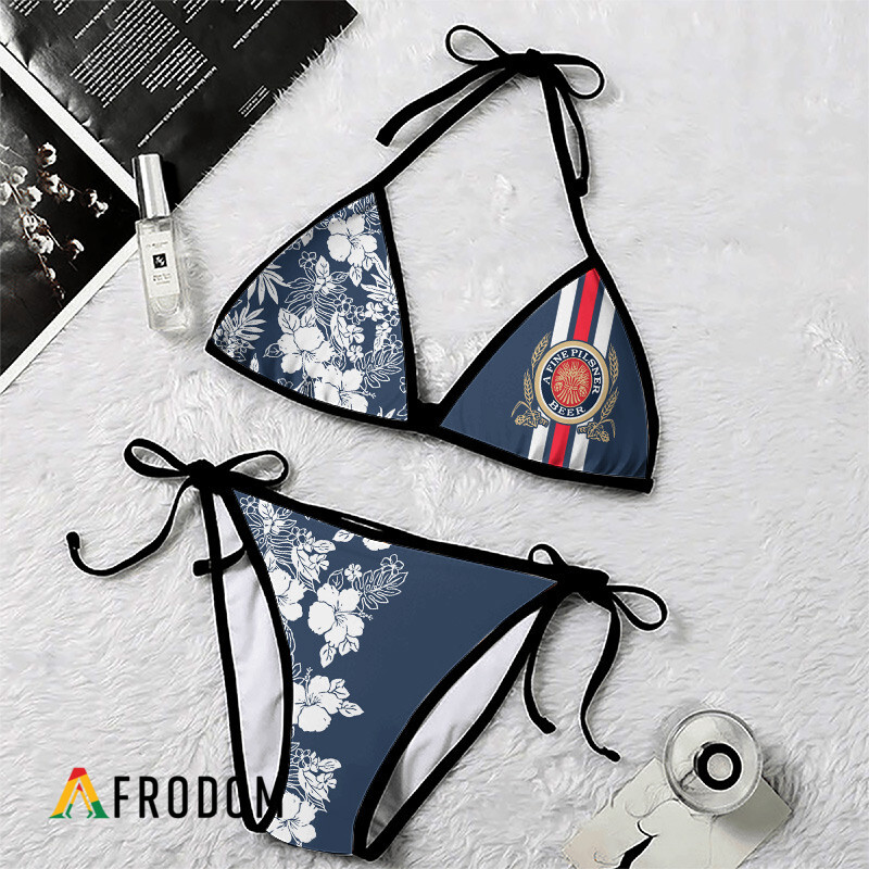 Summer Floral Blend Striped Miller Lite Bikini Set HU